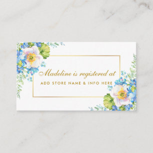 Carte D'accompagnement Aquarelle de douche Bleu Floral Gold Insère