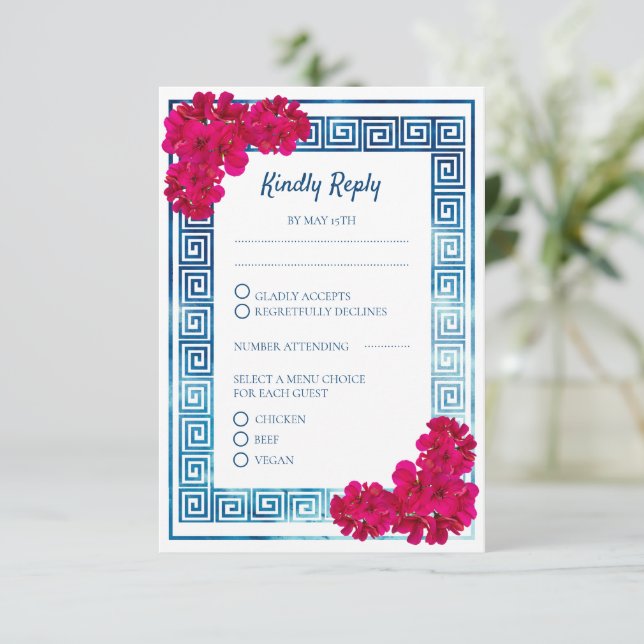 Carte D'accompagnement Aquarelle Elégance Grecienne + Fleur rose RSVP (Debout devant)