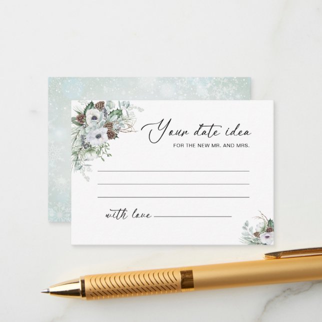 Carte D'accompagnement Aquarelle Élégante Hiver Anémones fleurs nuptiale (Devant/Arrière en situation)