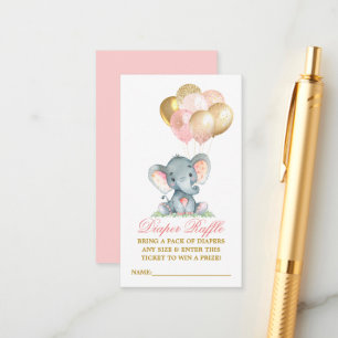 Carte D'accompagnement Aquarelle Eléphant Ballons Raffin de couche rose