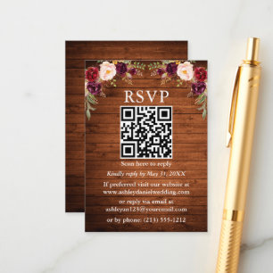 Carte D'accompagnement Aquarelle en bois rustique Bourgogne Floral QR RSV