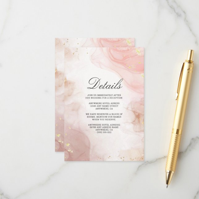 Carte D'accompagnement Aquarelle encre rose rose (Devant/Arrière en situation)