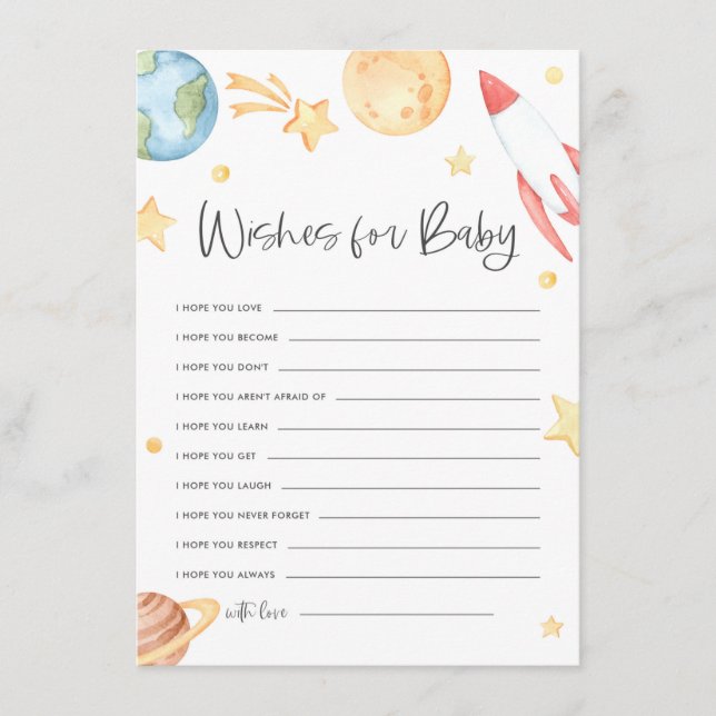 Carte D'accompagnement Aquarelle Espace Baby shower à thème Voeux pour bé (Devant)