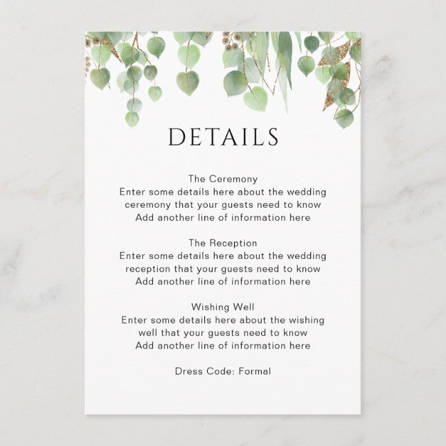 Carte D'accompagnement Aquarelle Eucalyptus Feuille Mariage de feuillage  (Devant)