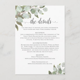 Carte D'accompagnement Aquarelle Eucalyptus & Greenery Détails du Mariage