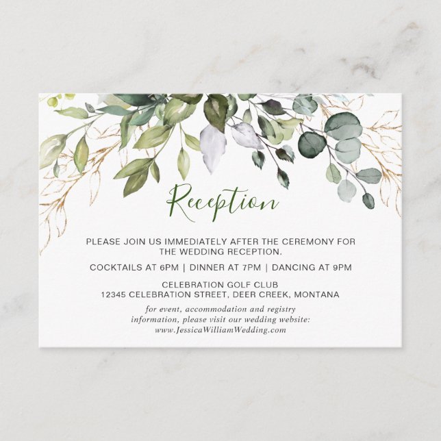 Carte D'accompagnement Aquarelle Eucalyptus Greenery Réception de mariage (Devant)