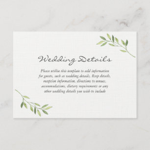 Carte D'accompagnement Aquarelle Feuille verte Détails de la réception de