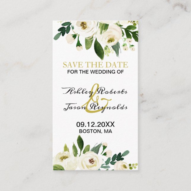 Carte D'accompagnement Aquarelle Fleur blanche Enregistrer la date (Devant)