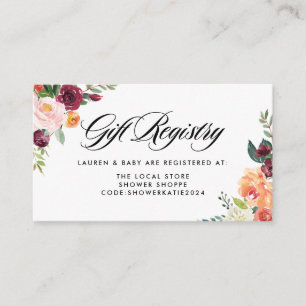 Carte D'accompagnement Aquarelle Fleurs d'automne Registre Baby shower d'