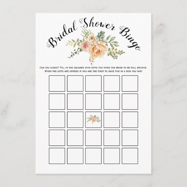 Carte D'accompagnement Aquarelle fleurs nuptiale douche de jeu de bingo (Devant)