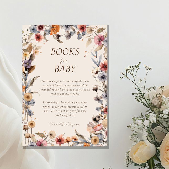 Carte D'accompagnement Aquarelle Floral Beige Baby shower Livres Pour Béb (Créateur téléchargé)