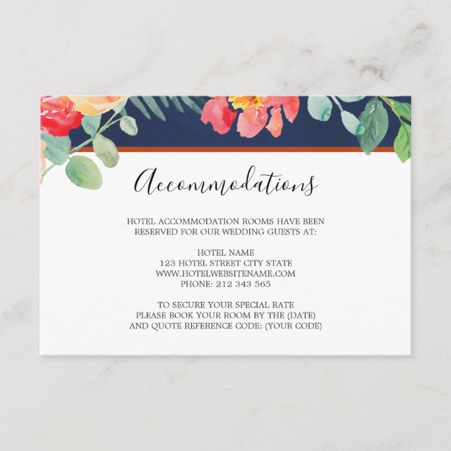 Carte D'accompagnement Aquarelle Floral Coral Marine Mariage Hébergement (Devant)