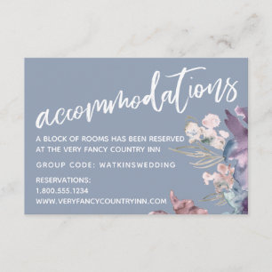 Carte D'accompagnement Aquarelle Floral Dusty Blue Mariage Logement