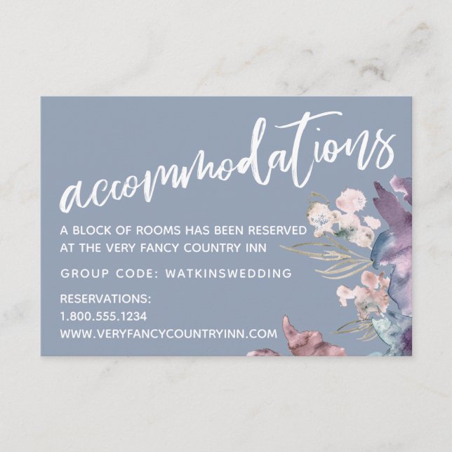 Carte D'accompagnement Aquarelle Floral Dusty Blue Mariage Logement (Devant)