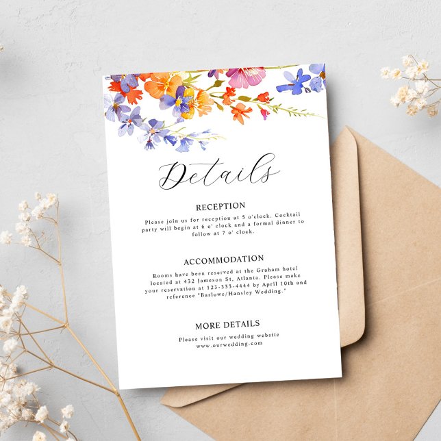Carte D'accompagnement Aquarelle Floral Élégant Mariage Fleur sauvage (Watercolor Floral Elegant Wildflower Wedding Enclosure Card)