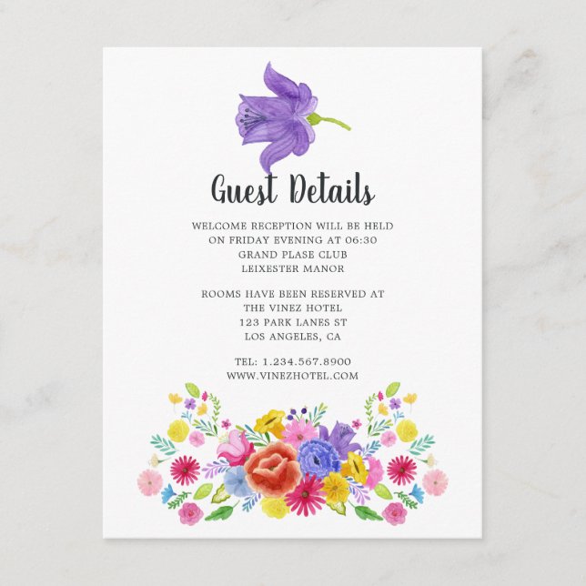 Carte D'accompagnement Aquarelle Floral Fiesta Détails sur l'invité (Devant)