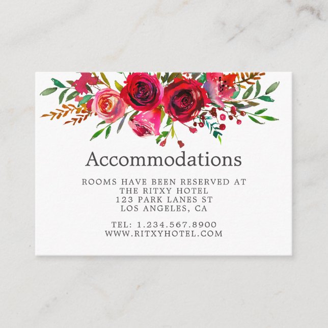 Carte D'accompagnement Aquarelle Floral Mariage Hébergements (Devant)