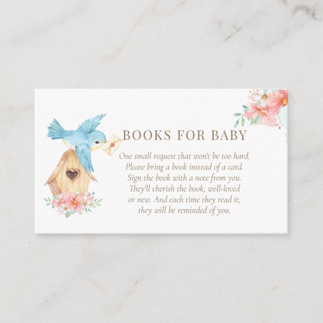 Carte D'accompagnement Aquarelle Floral Petits Oiseaux Livres Pour Bébé (Devant)