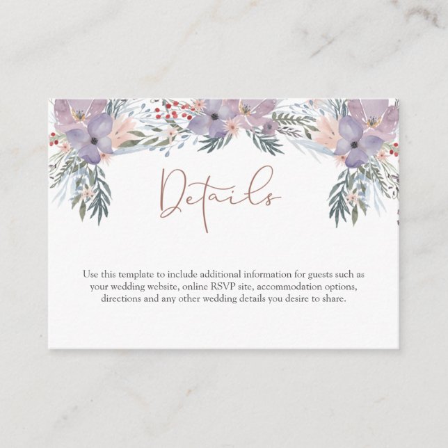 Carte D'accompagnement Aquarelle Floral Purple Rose Gold Détails (Devant)
