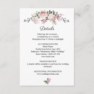 Carte D'accompagnement Aquarelle Floral Rose Roses Mariage Détail