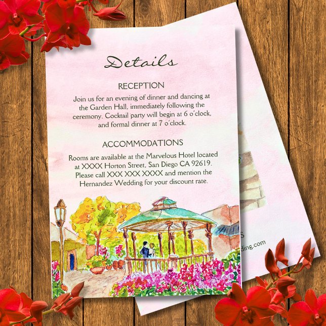 Carte D'accompagnement Aquarelle Floral Vieux Kiosque Mexique Mariage (Créateur téléchargé)