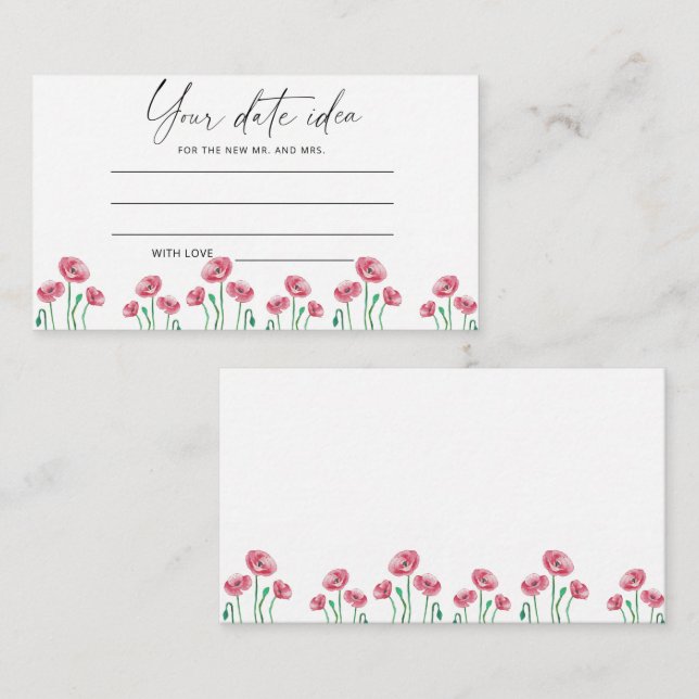 Carte D'accompagnement Aquarelle florale Date idées nuit \ Date jar (Devant / Derrière)