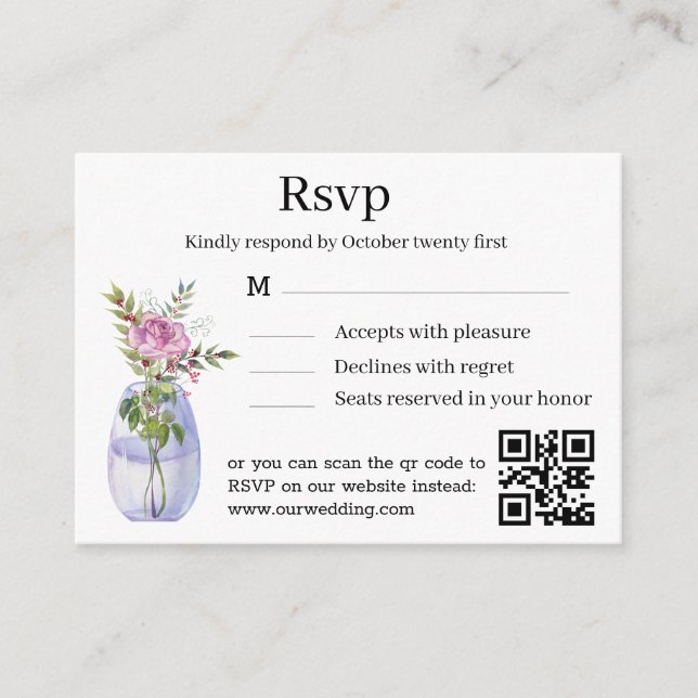 Carte D'accompagnement aquarelle florale style mariage rsvp qr code (Devant)