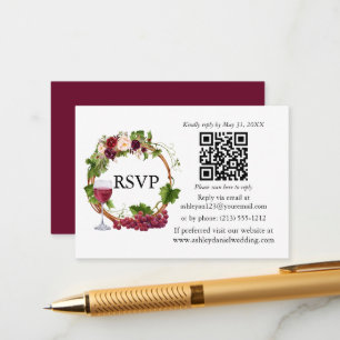 Carte D'accompagnement Aquarelle Florale Vins de raisin Wreath QR RSVP