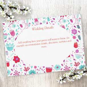 Carte D'accompagnement Aquarelle Flower Meadow Détails du Mariage Turquoi