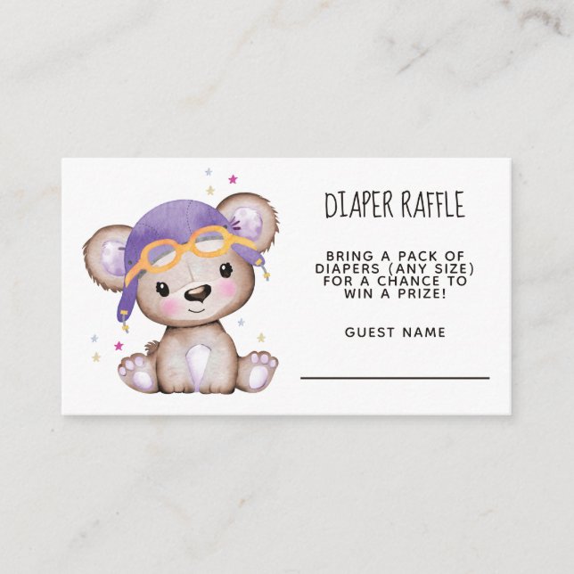 Carte D'accompagnement Aquarelle Girl Pilote Teddy Bear Diaper Raffle (Devant)