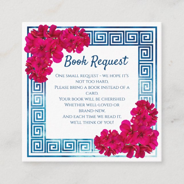 Carte D'accompagnement Aquarelle Grecian Elegance Livre Baby shower rose (Devant)