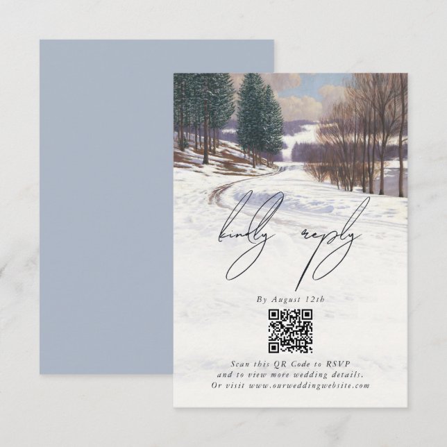 Carte D'accompagnement Aquarelle Hiver Mariage paysage neige (Devant / Derrière)