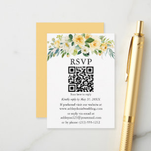 Carte D'accompagnement Aquarelle Jaune Blanc Floral Mariage QR RSVP