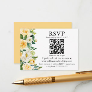 Carte D'accompagnement Aquarelle jaune Floral blanc QR RSVP Mariage