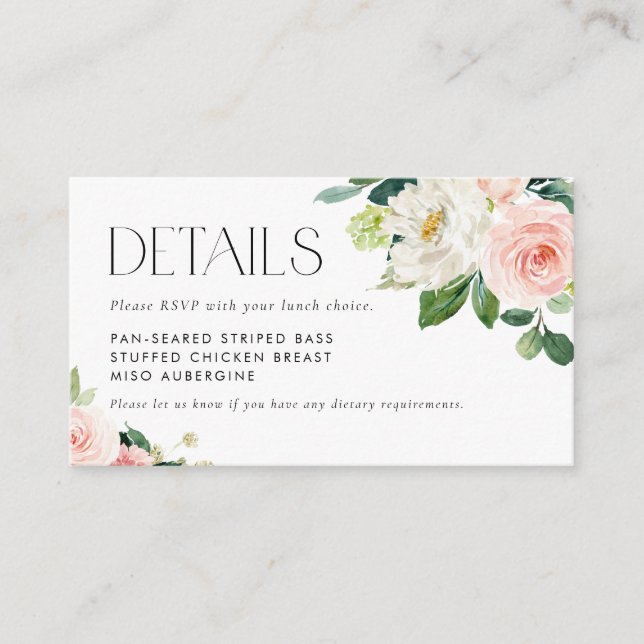 Carte D'accompagnement Aquarelle Jolie Fleurs de Jardin RSVP Détails (Devant)