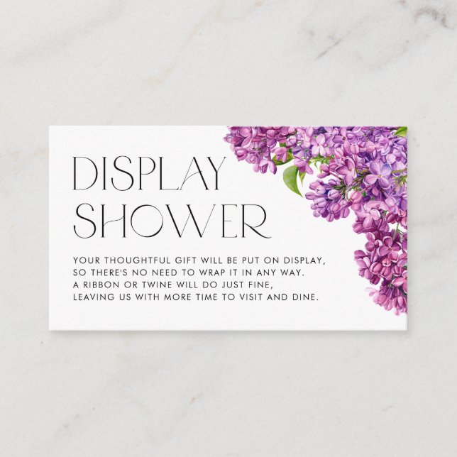 Carte D'accompagnement Aquarelle Lilac Fleurs Douche à affichage Botaniqu (Devant)