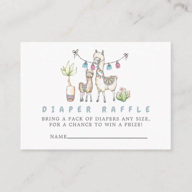 Carte D'accompagnement Aquarelle Llama thème Baby shower Déchets Raffle (Devant)