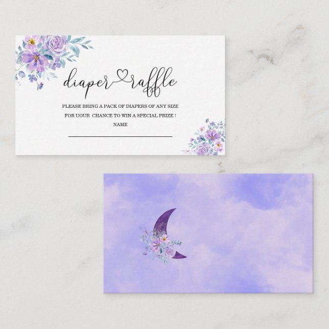 Carte D'accompagnement Aquarelle Lune fleurs violet baby shower couche (Devant / Derrière)