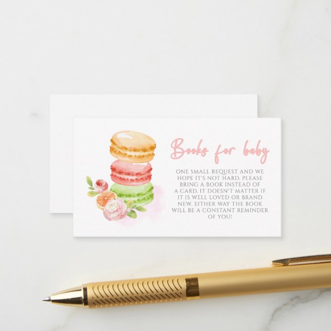 Carte D'accompagnement Aquarelle Macarons Baby shower Livres Pour Bébé (Devant/Arrière en situation)