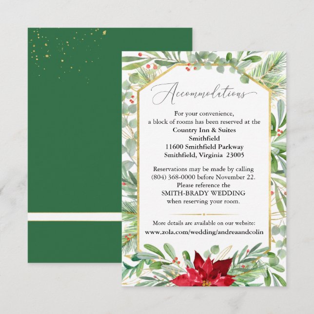 Carte D'accompagnement Aquarelle Mariage de Noël Hébergements (Devant / Derrière)