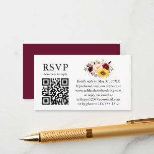 Carte D'accompagnement Aquarelle Mariage floral mixte QR RSVP Bourgogne