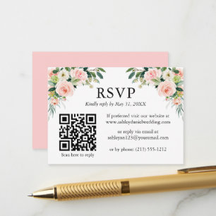Carte D'accompagnement Aquarelle mariage rose blanc Floral QR RSVP