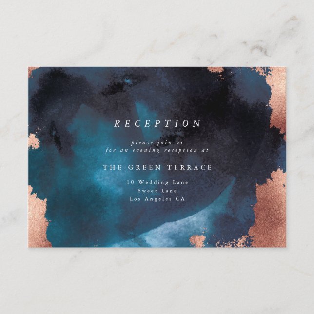 Carte D'accompagnement Aquarelle Marine Blue Moody Rose Mariage or (Devant)