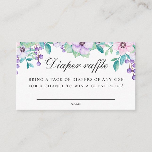 Carte D'accompagnement Aquarelle mignonne violet jardin fleuri Diaper Raf (Devant)