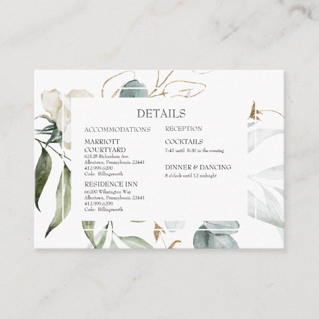 Carte D'accompagnement Aquarelle moderne blanc Détails Floral Mariage (Devant)