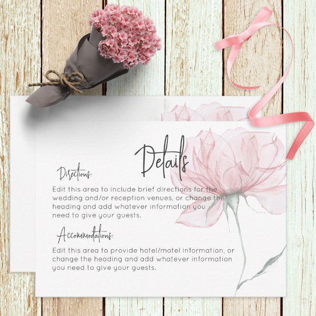 Carte D'accompagnement Aquarelle moderne rose Floral Détails Mariage (Créateur téléchargé)