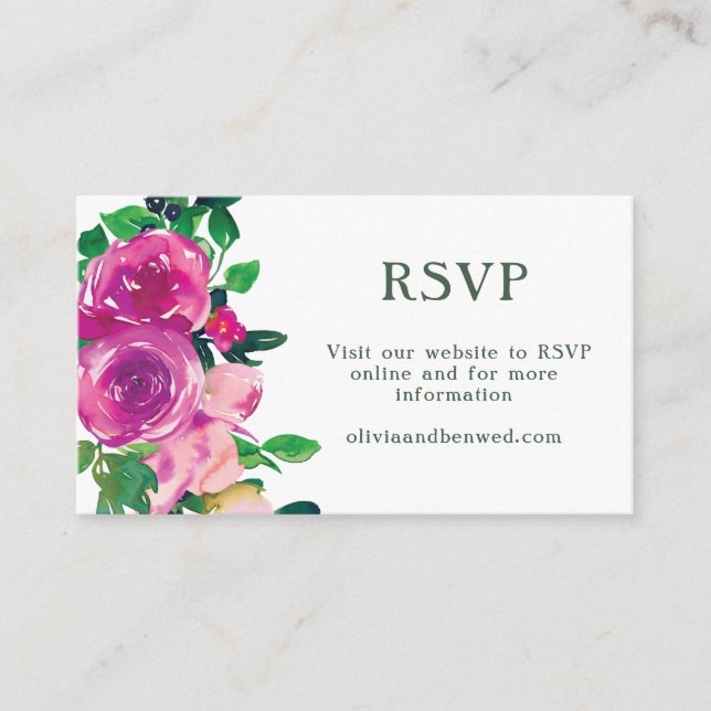 Carte D'accompagnement Aquarelle moderne violet Magenta Floral RSVP (Devant)