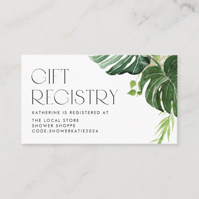 Carte D'accompagnement Aquarelle Monstera Baby shower tropical Registre (Devant)