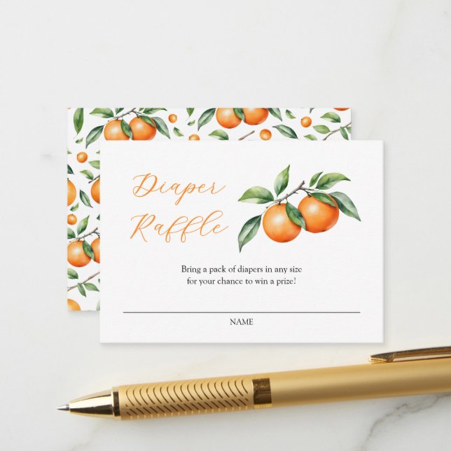 Carte D'accompagnement Aquarelle Orange Baby shower Déchets Raffin (Devant/Arrière en situation)