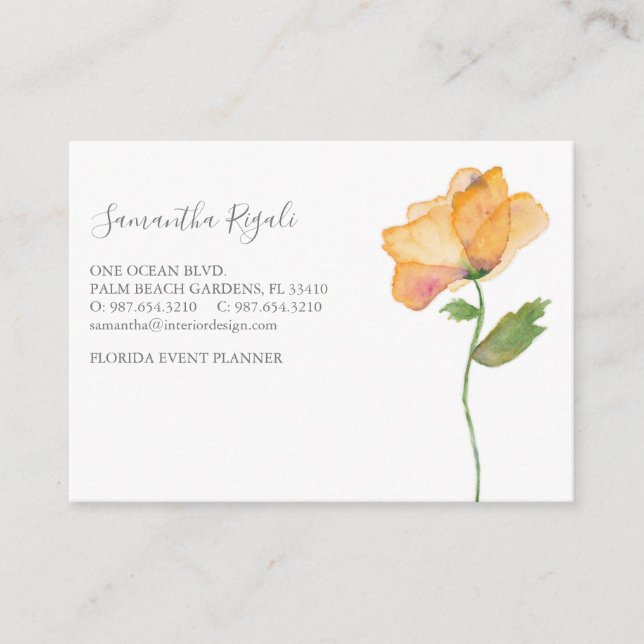 Carte D'accompagnement Aquarelle Orange Populaire Flower Business (Devant)